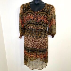 YASB 100% Silk Bohemian Midi Dress in Size 1X